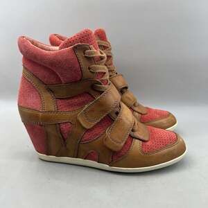 ASH Bea Wedge High Top Shoes Women Size 9.5 Red Brown Suede Comfort Sneakers
